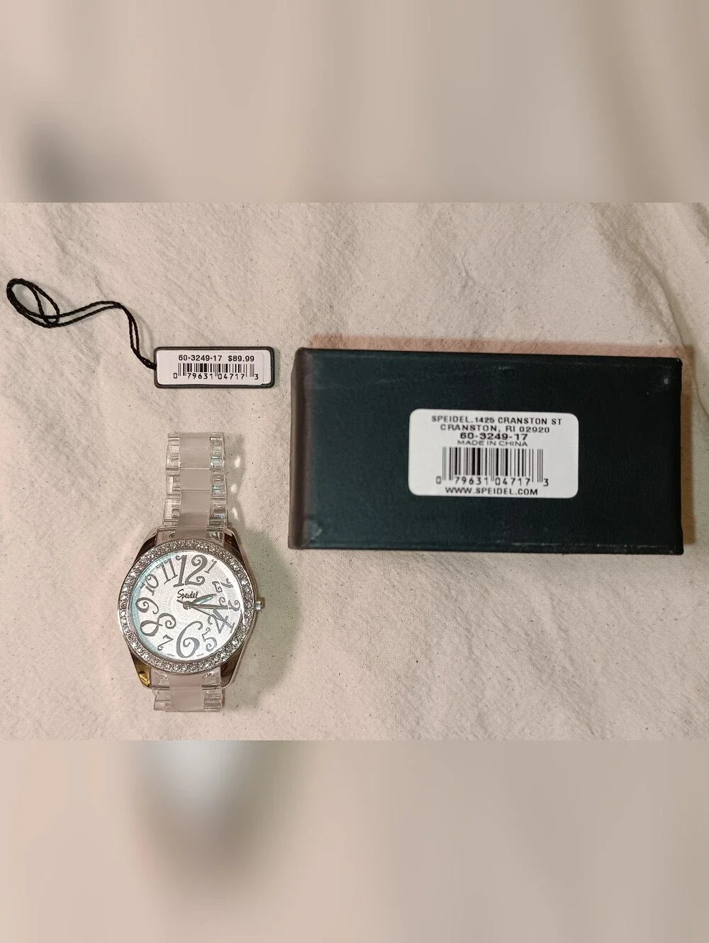 NWT Speidel Women's Quartz Watch 60-3249-17 NOS Crystal Bezel Boyfriend Watch